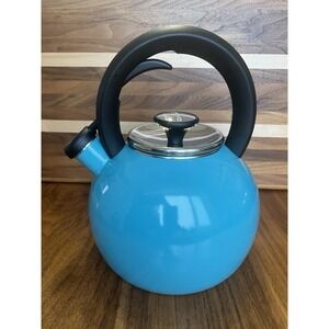 KitchenAid 2 Quart Whistling Tea Kettle Pot Turquoise Porcelain Enamel NEW